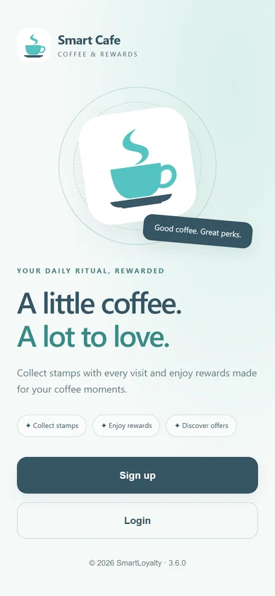 SmartCafe app welcome screen